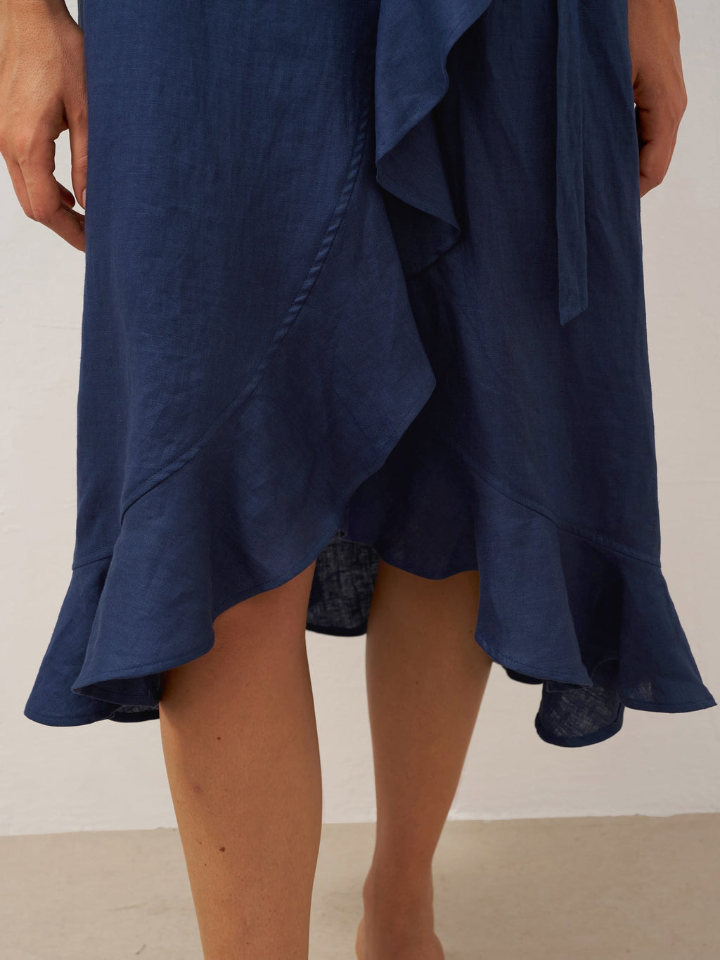 MAYA 100% Linen V-Neck Wrap Maxi Dress with Ruffle Hem