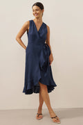 MAYA 100% Linen V-Neck Wrap Maxi Dress with Ruffle Hem