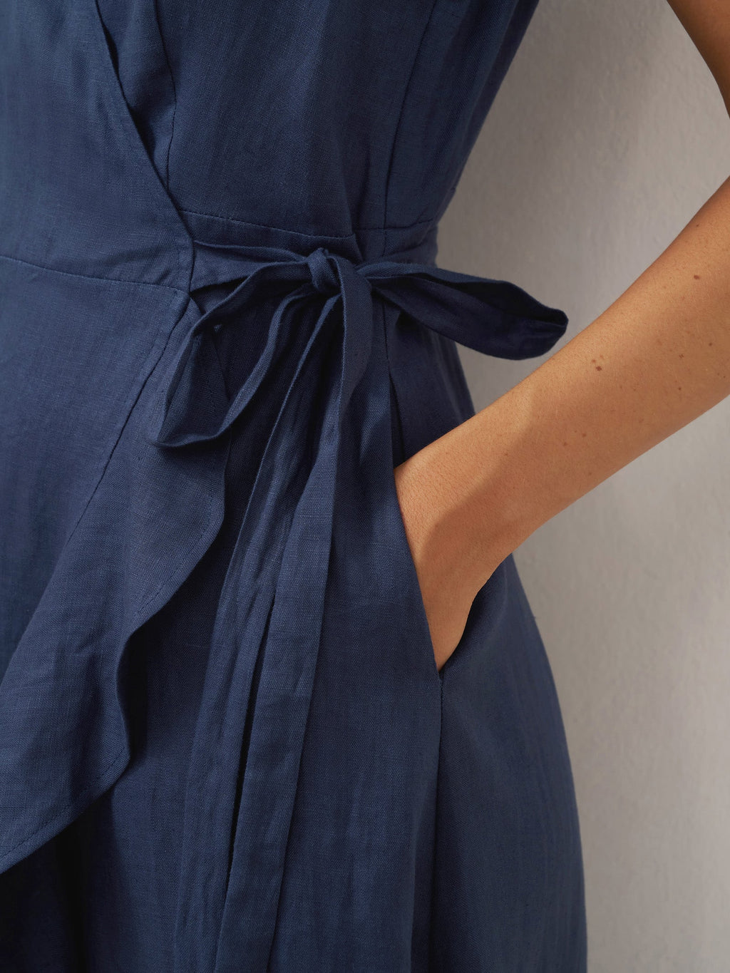 MAYA 100% Linen V-Neck Wrap Maxi Dress with Ruffle Hem