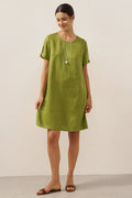 LIA 100% Linen Eyelet Sleeve Mini Dress with Coconut Buttons