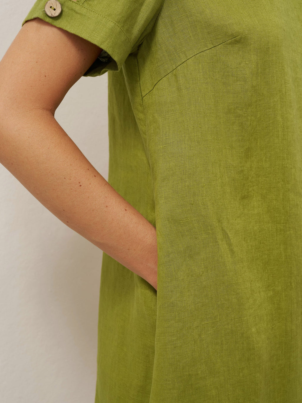 LIA 100% Linen Eyelet Sleeve Mini Dress with Coconut Buttons