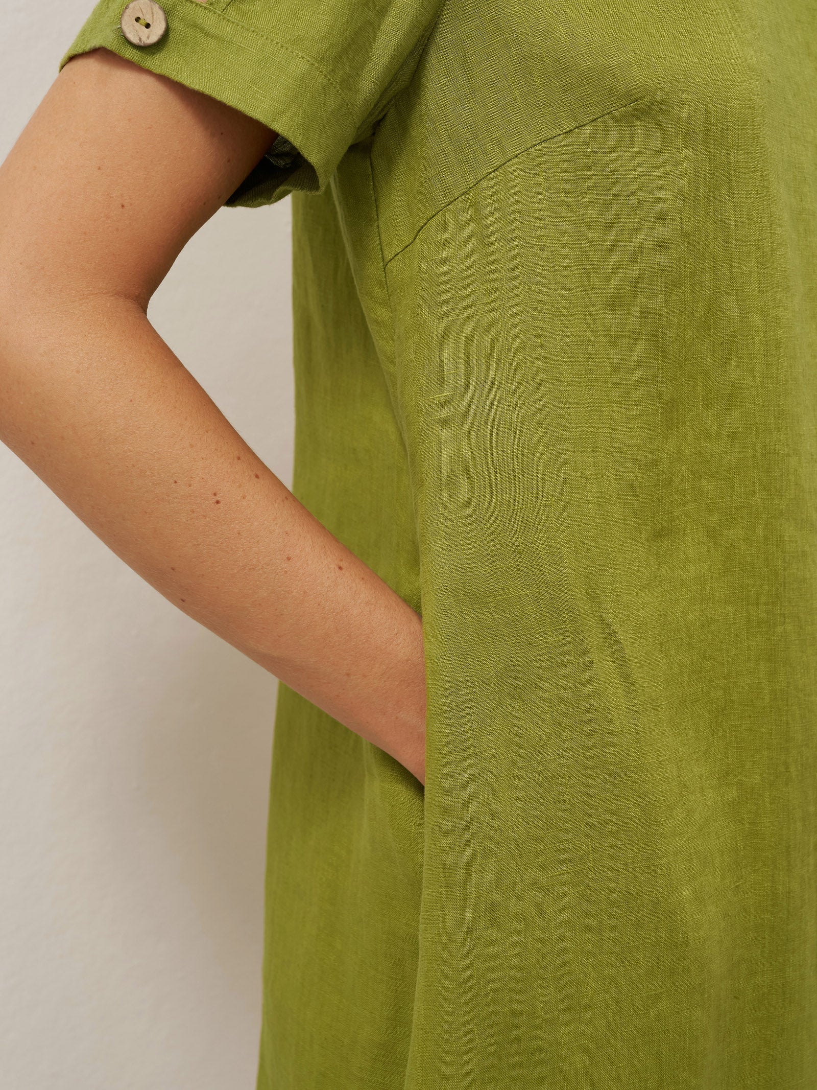 LIA 100% Linen Eyelet Sleeve Mini Dress with Coconut Buttons