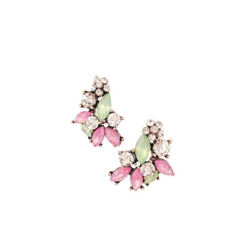 Colorful Rhinestone Floral Earrings - Geometric Statement Studs