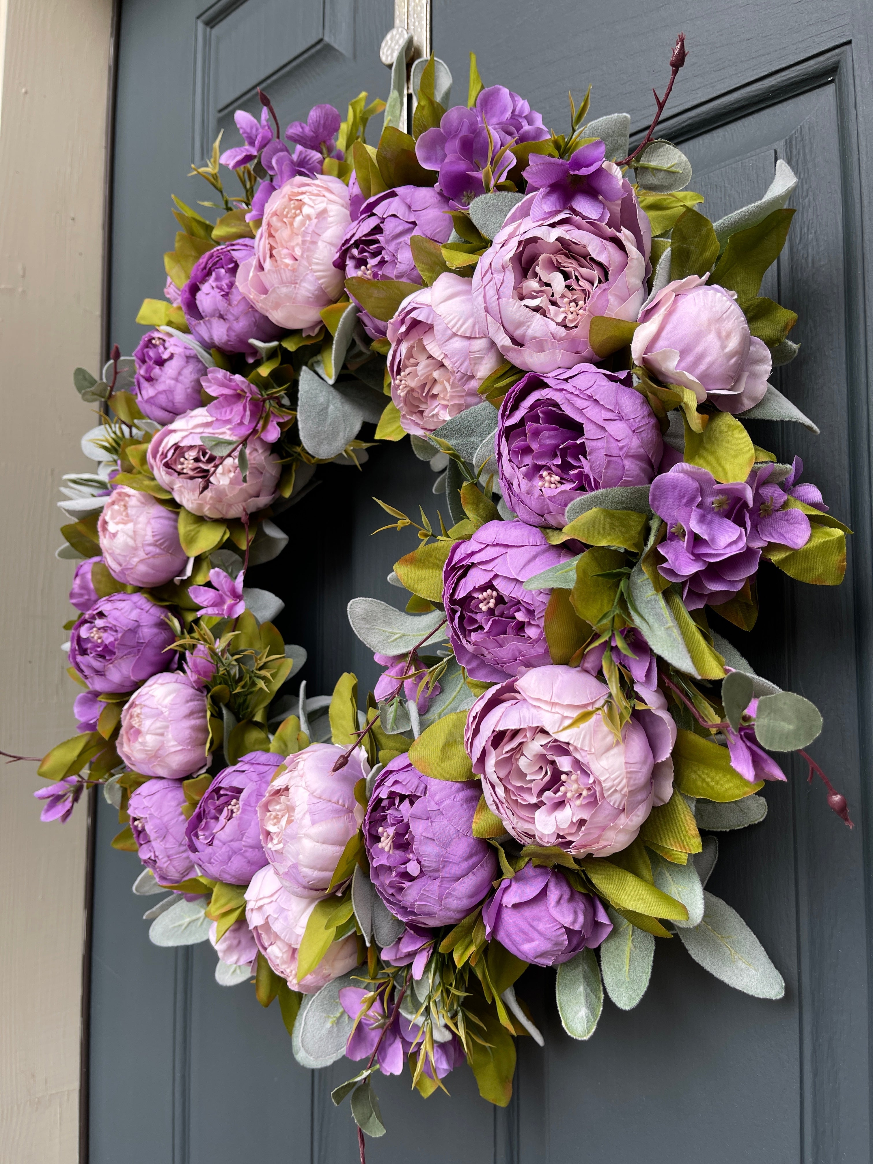 Purple Peony Spring Wreath - Handcrafted Grapevine Door Wreath