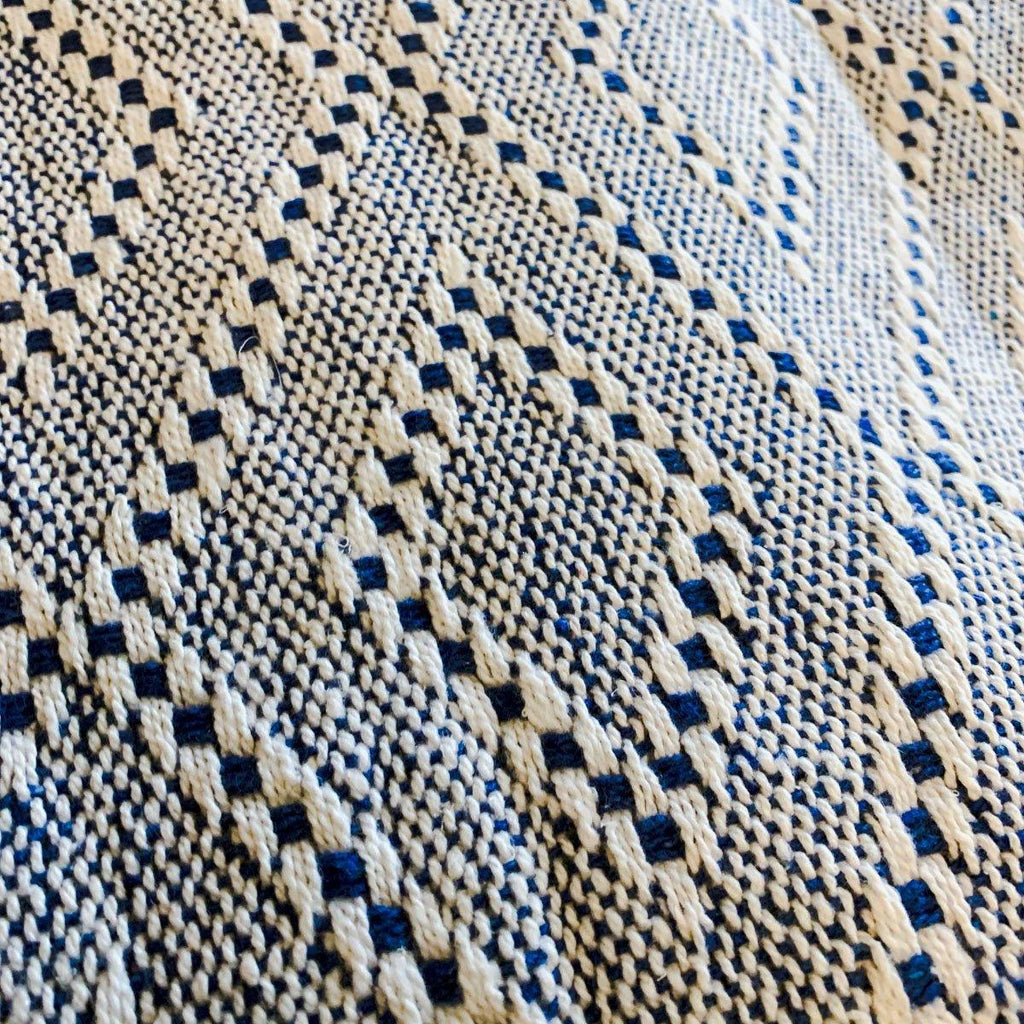 Blue Diamond Handwoven Cotton Throw Blanket with Tassels