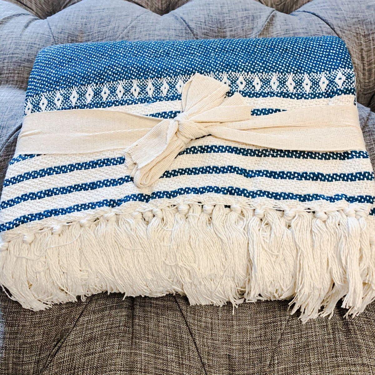 Waverly Woven Cotton Throw Blanket - Blue Cream Stripe