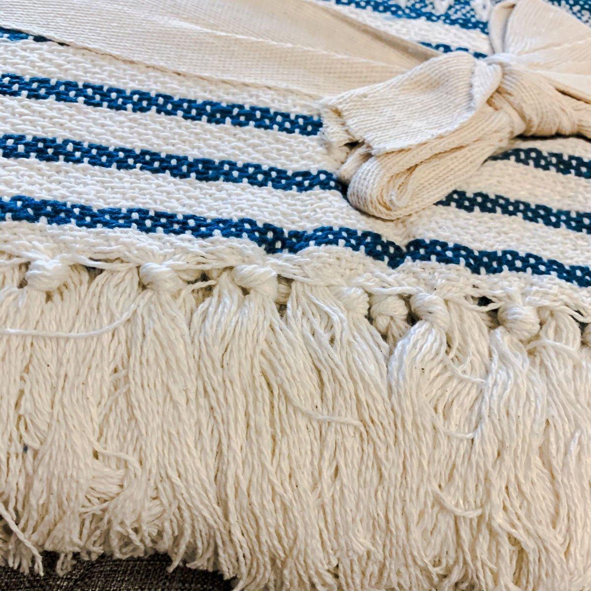 Waverly Woven Cotton Throw Blanket - Blue Cream Stripe