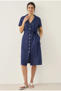 100% Linen V-Neck Button-Front Shirt Dress EILEEN