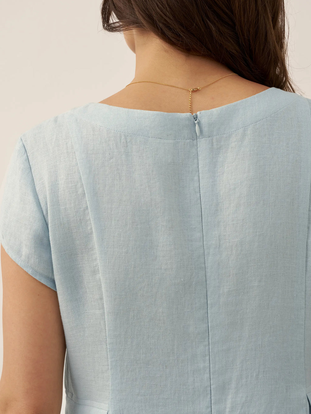 ALEXA 100% Linen V-Neck Midi Dress with Waist Pleats