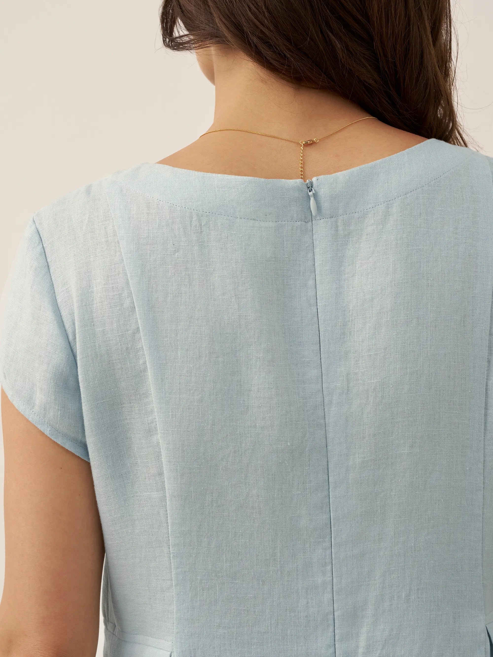 ALEXA 100% Linen V-Neck Midi Dress with Waist Pleats