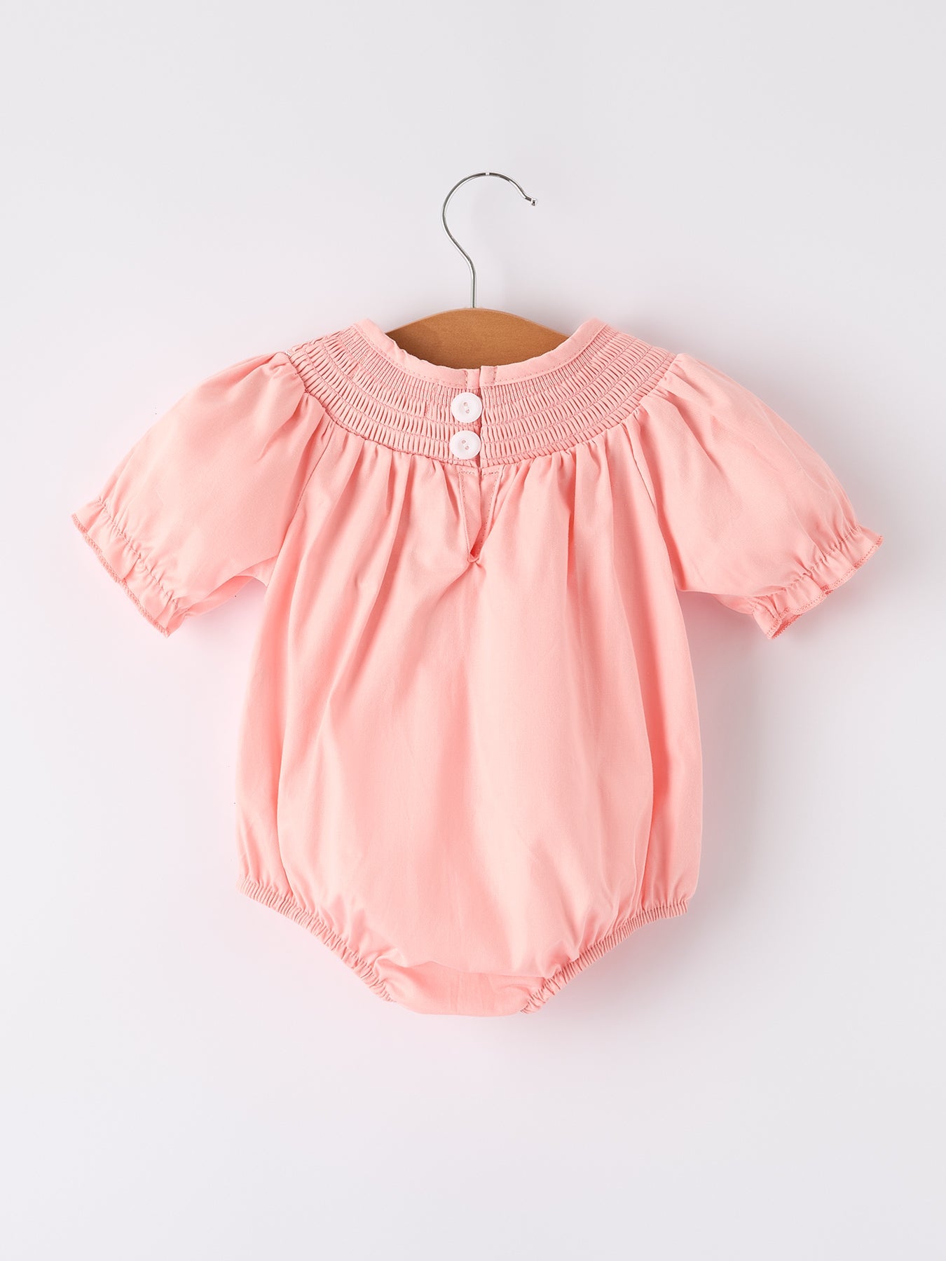 Girls Coral Horse Smocked Embroidered Romper - 100% Cotton