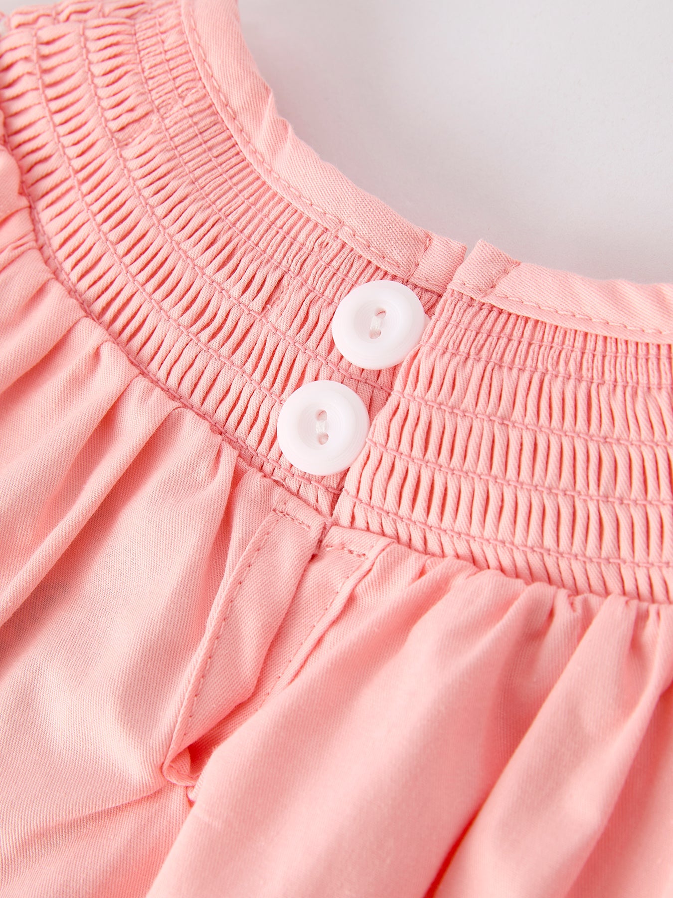 Girls Coral Horse Smocked Embroidered Romper - 100% Cotton