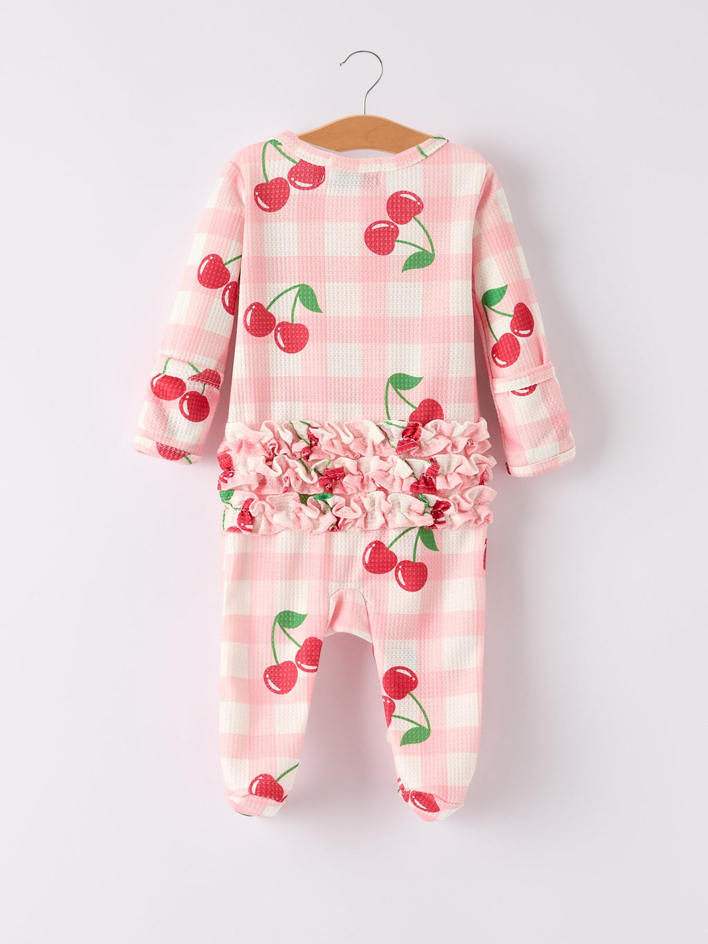 Girls Waffle Cherry Plaid Romper - Cozy One-Piece Outfit