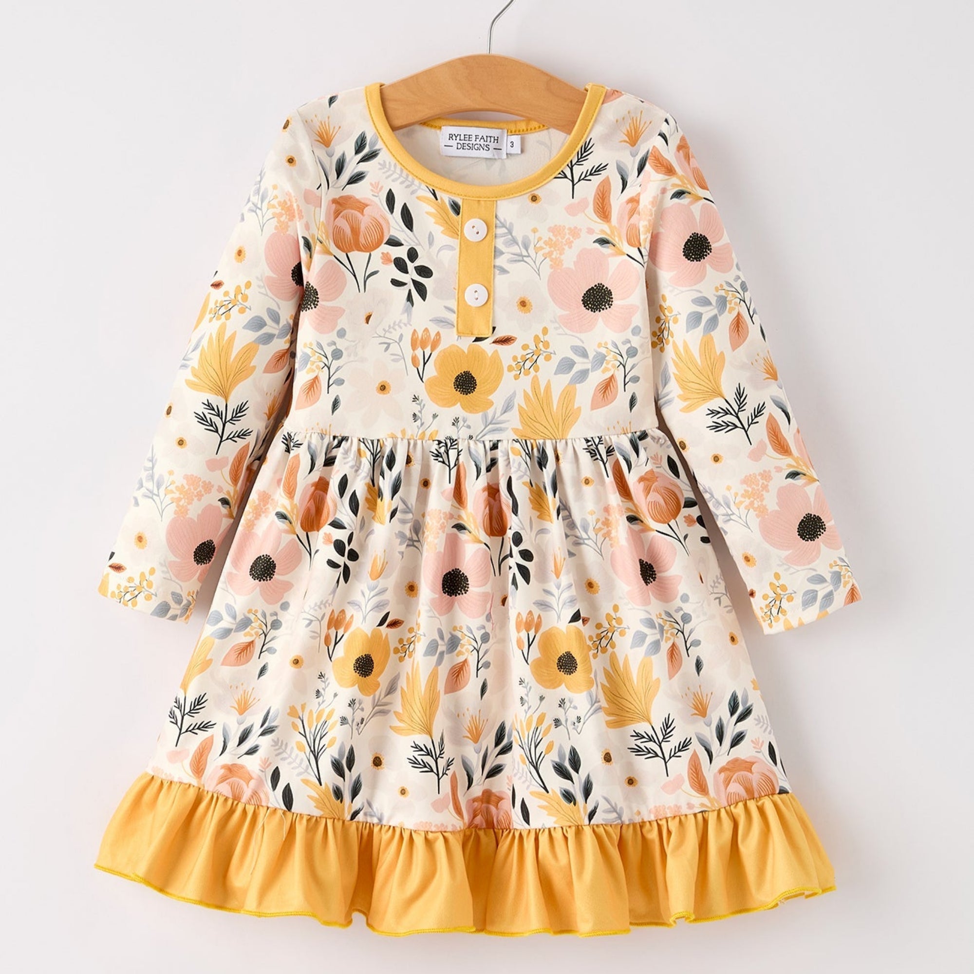 Girls Winter Floral Long Sleeve Ruffled Dress - Cozy Holiday Dress