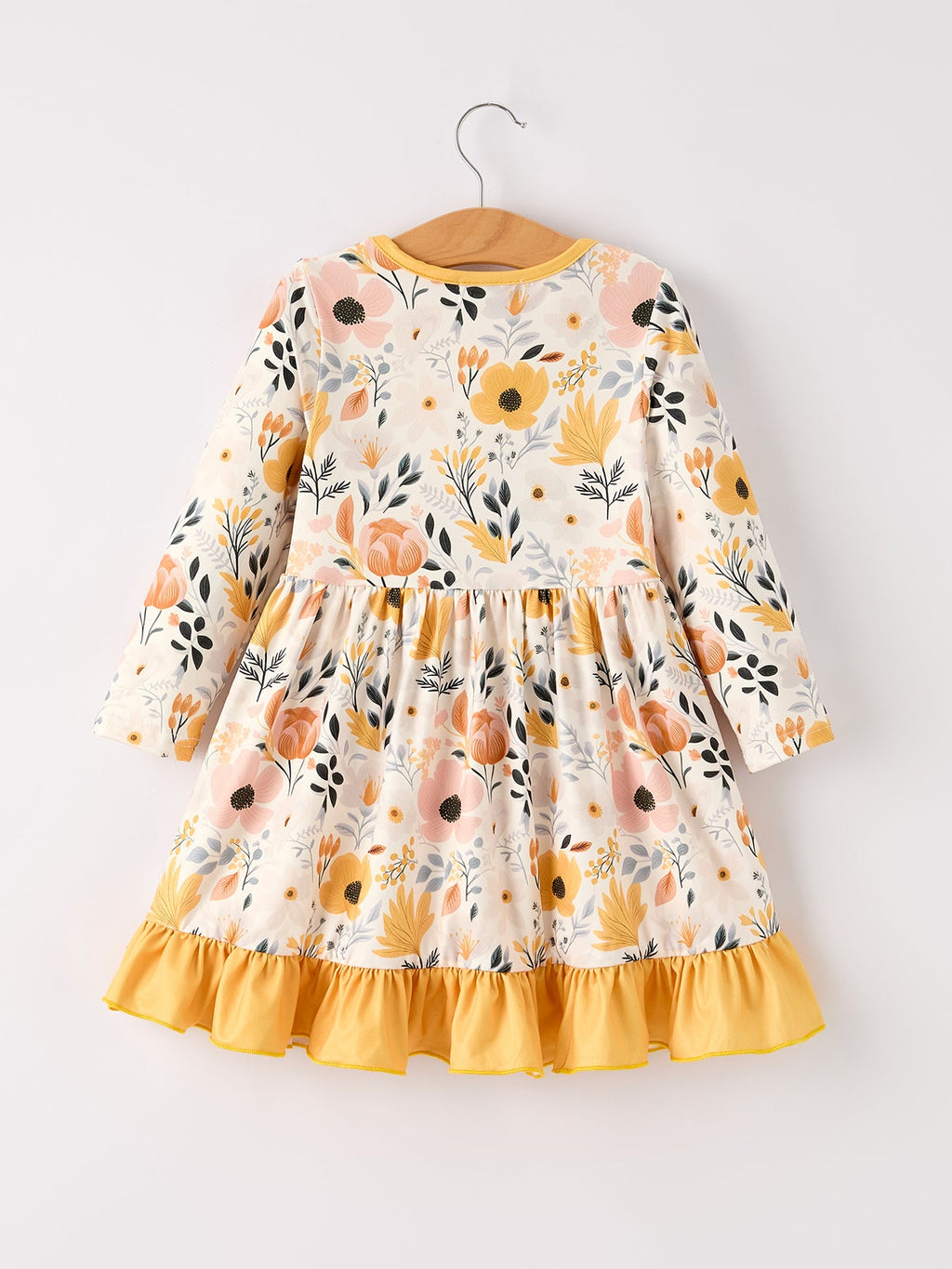 Girls Winter Floral Long Sleeve Ruffled Dress - Cozy Holiday Dress