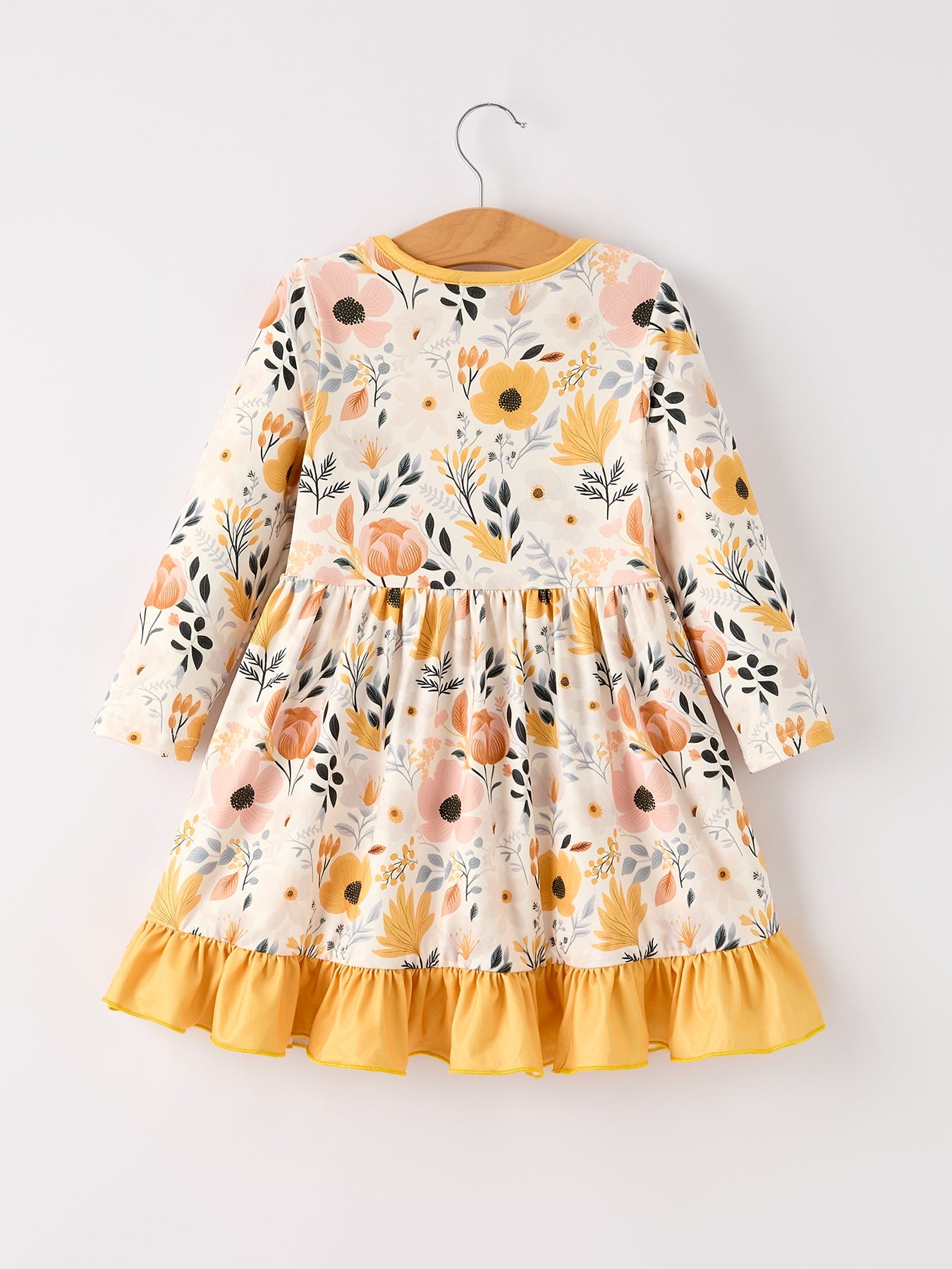 Girls Winter Floral Long Sleeve Ruffled Dress - Cozy Holiday Dress