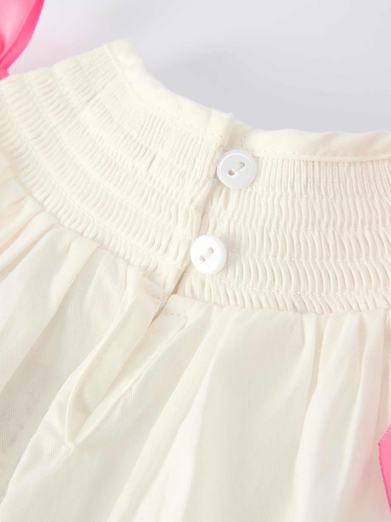 Baby Girls White Romper with Pink Bow Embroidery - 100% Cotton Fall Outfit