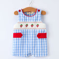 Baby Boys Summer Strawberry Smocked Romper - 100% Cotton Embroidered Outfit