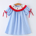 Girls Summer Strawberry & Bow Smocked Dress - 100% Cotton Embroidered Dress