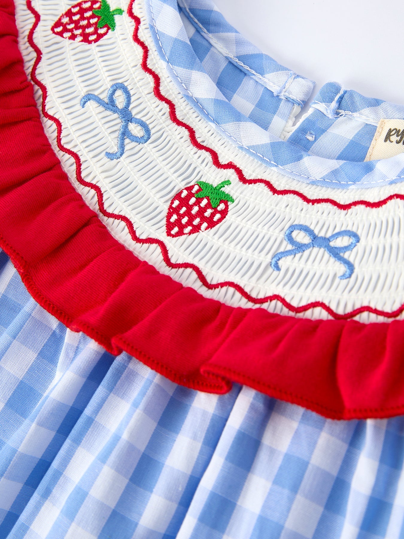 Girls Summer Strawberry & Bow Smocked Dress - 100% Cotton Embroidered Dress