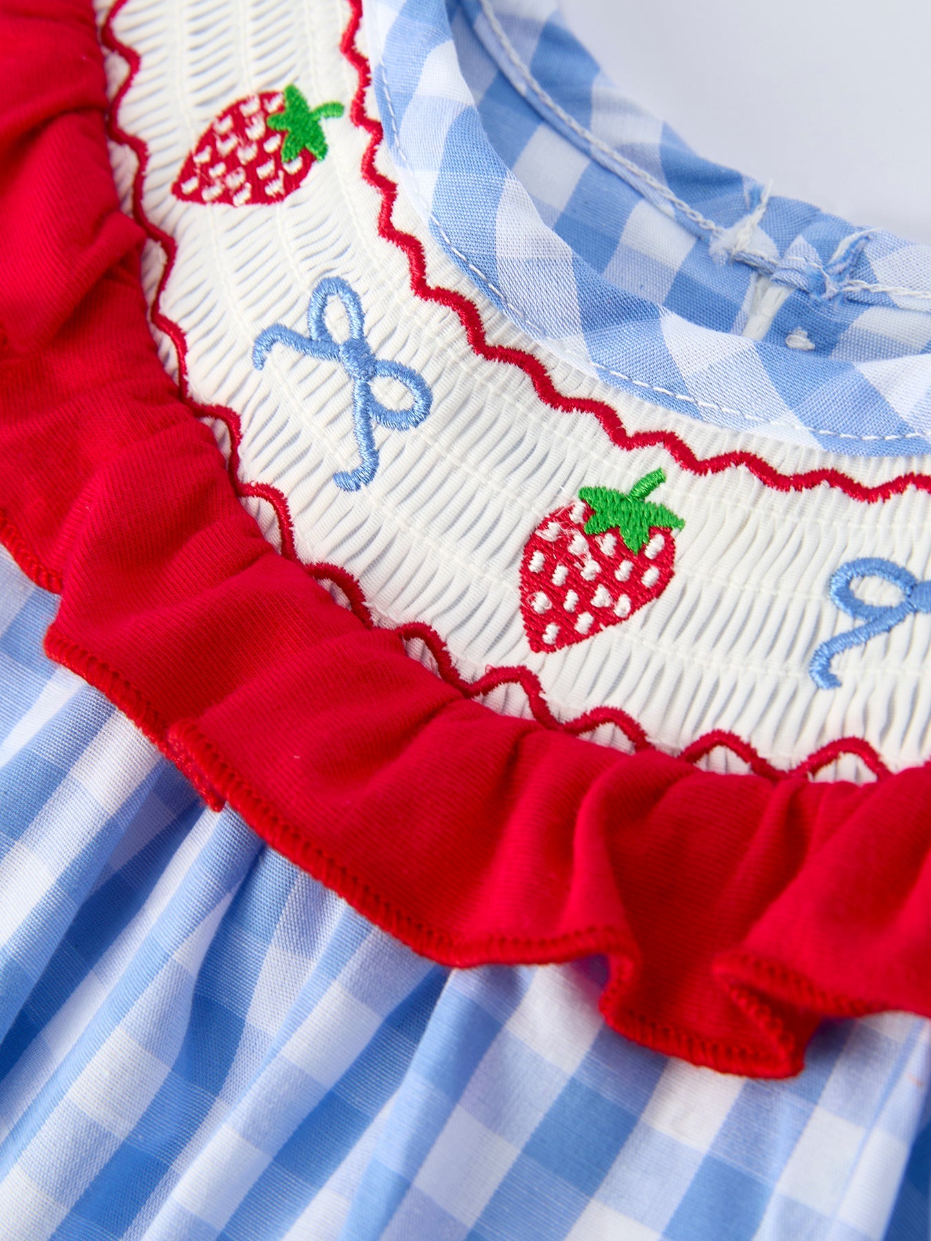 Baby Girls Summer Strawberry & Bow Smocked Romper - 100% Cotton