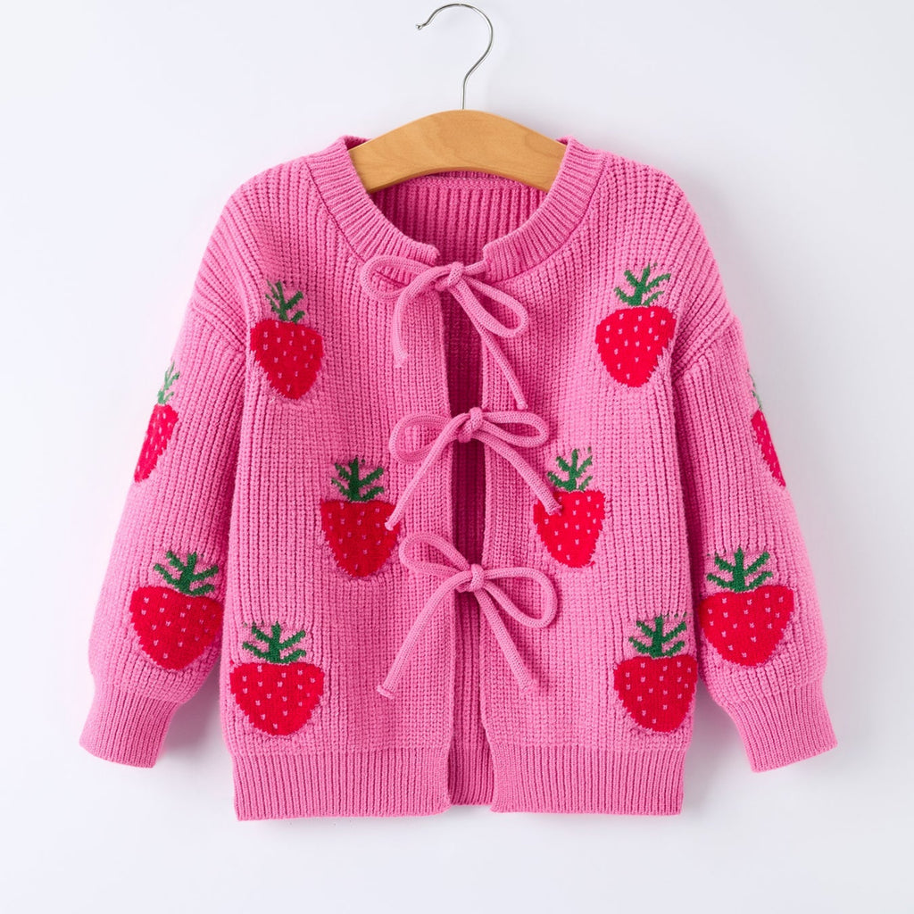 Girls Strawberry Cardigan Sweater - Cozy Layering Piece