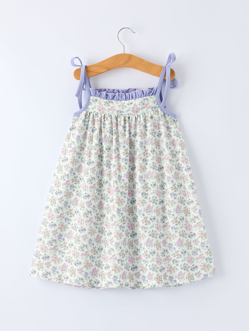 Girls Purple Floral Embroidered Smocked Dress with Bow - Spring Easter Dress