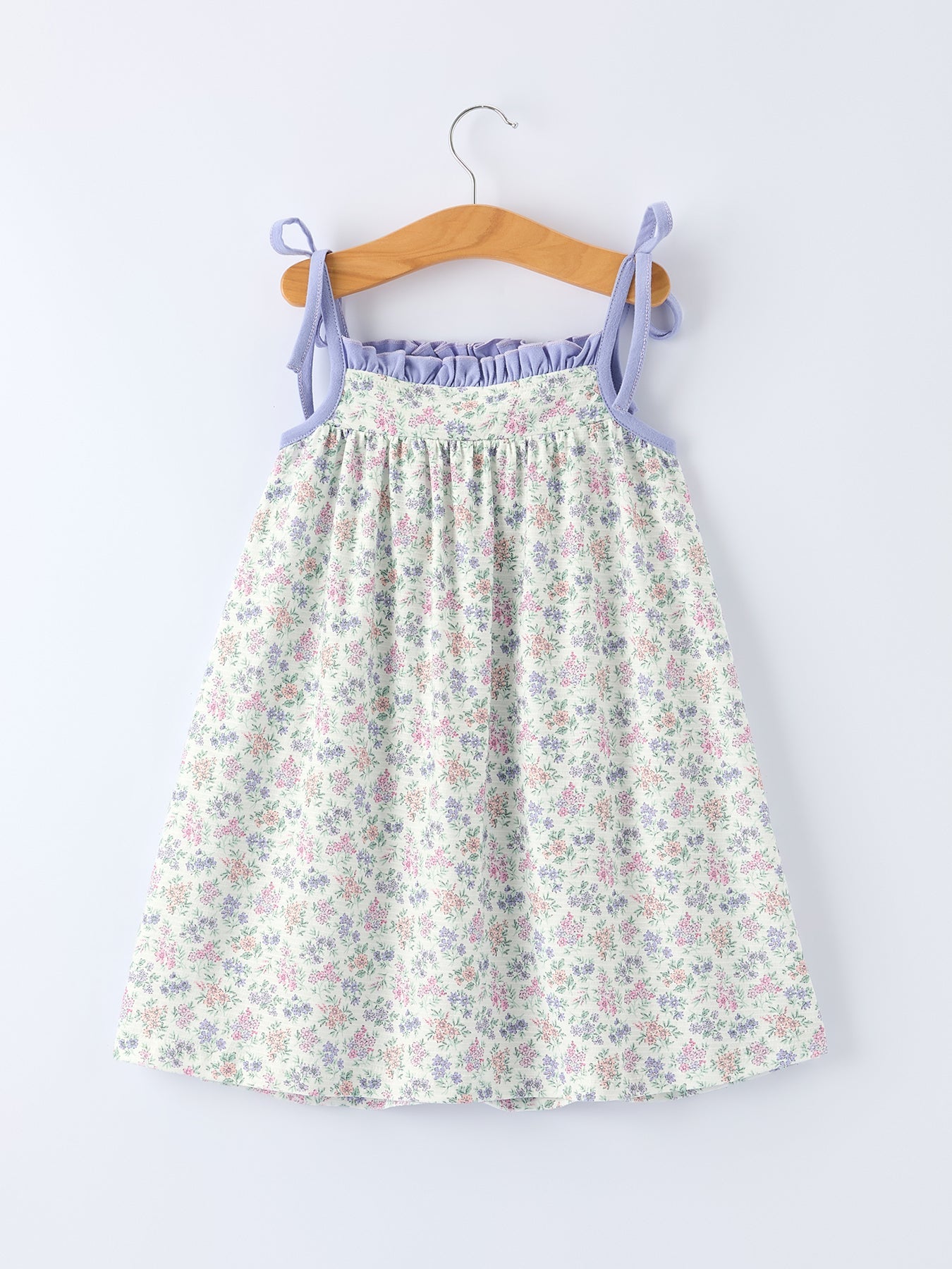 Girls Purple Floral Embroidered Smocked Dress with Bow - Spring Easter Dress