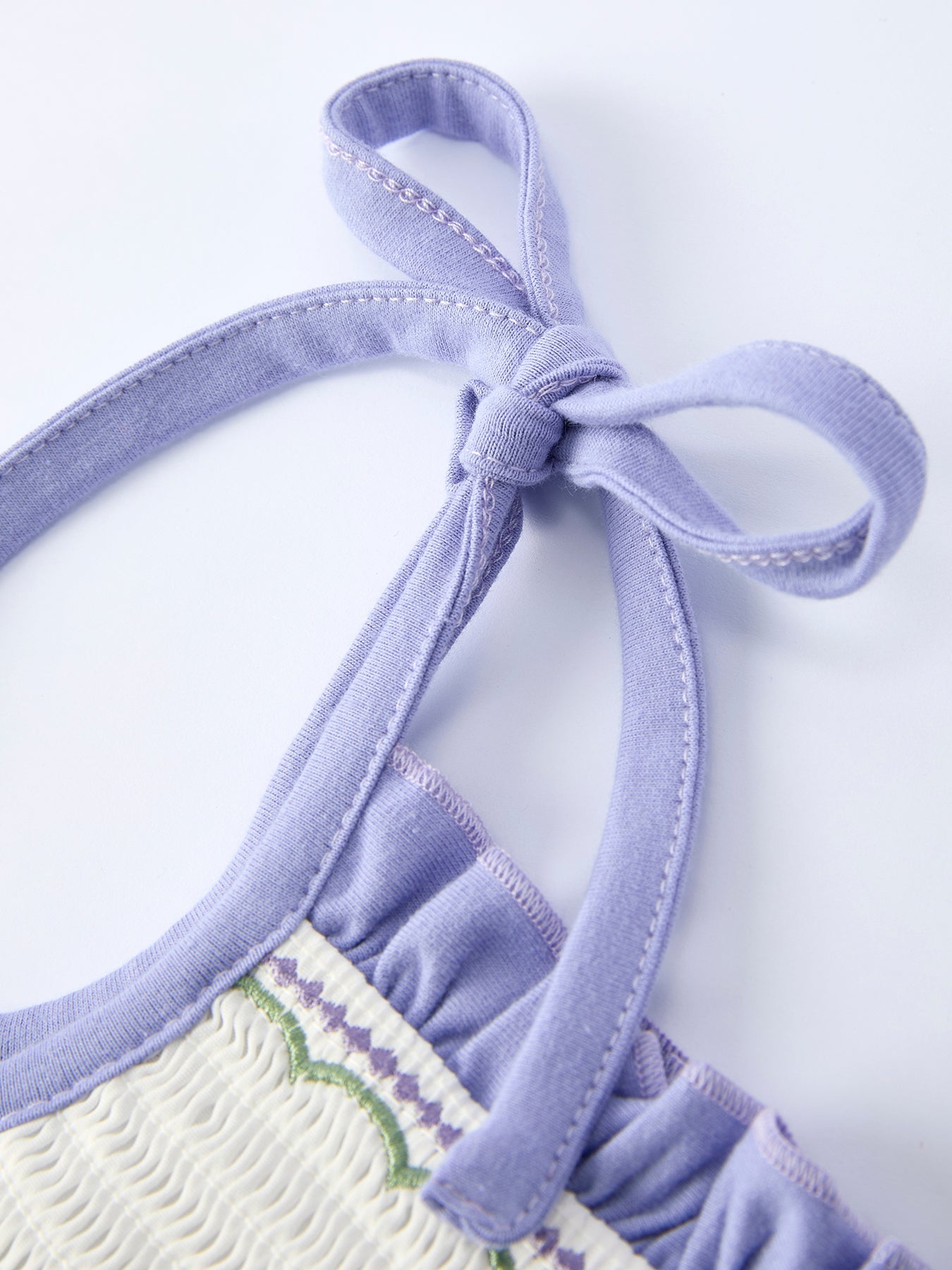 Girls Purple Floral Embroidered Smocked Dress with Bow - Spring Easter Dress