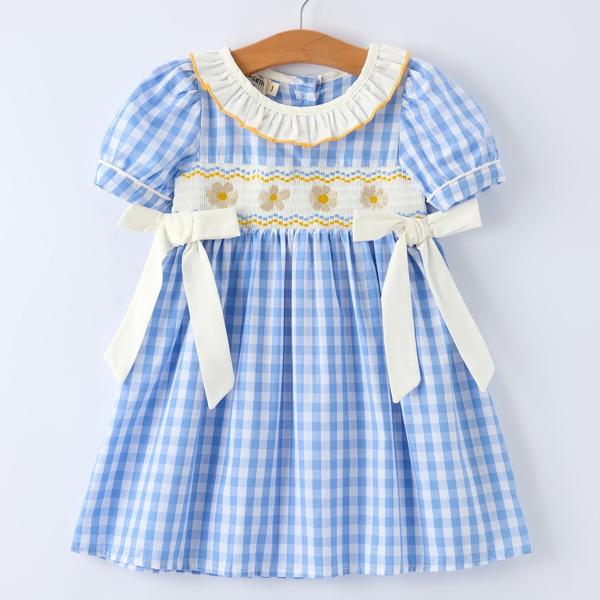 Toddler Girls Spring Daisy Smocked Dress with Bow - 100% Cotton Easter Dress