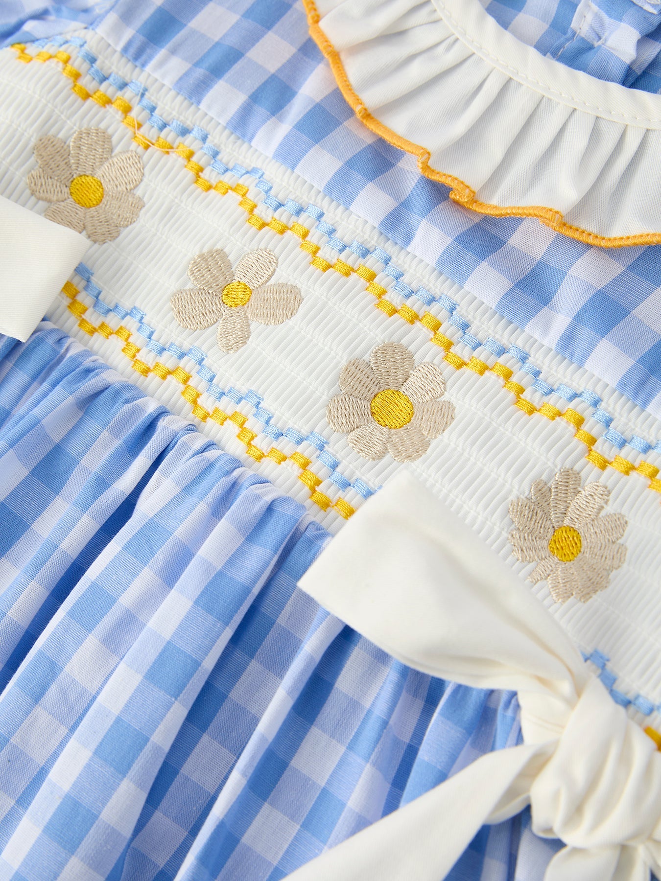Toddler Girls Spring Daisy Smocked Dress with Bow - 100% Cotton Easter Dress