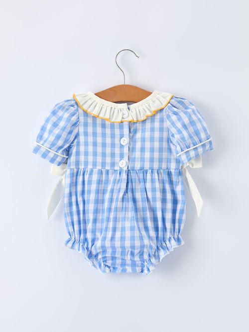 Baby Girls Spring Daisy Smocked Romper with Bow - 100% Cotton