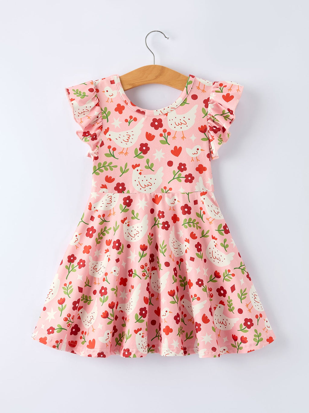 Girls Spring Chicken & Floral Farm Print Dress - Easter Dress