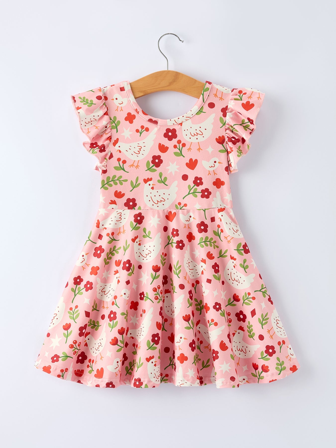 Girls Spring Chicken & Floral Farm Print Dress - Easter Dress