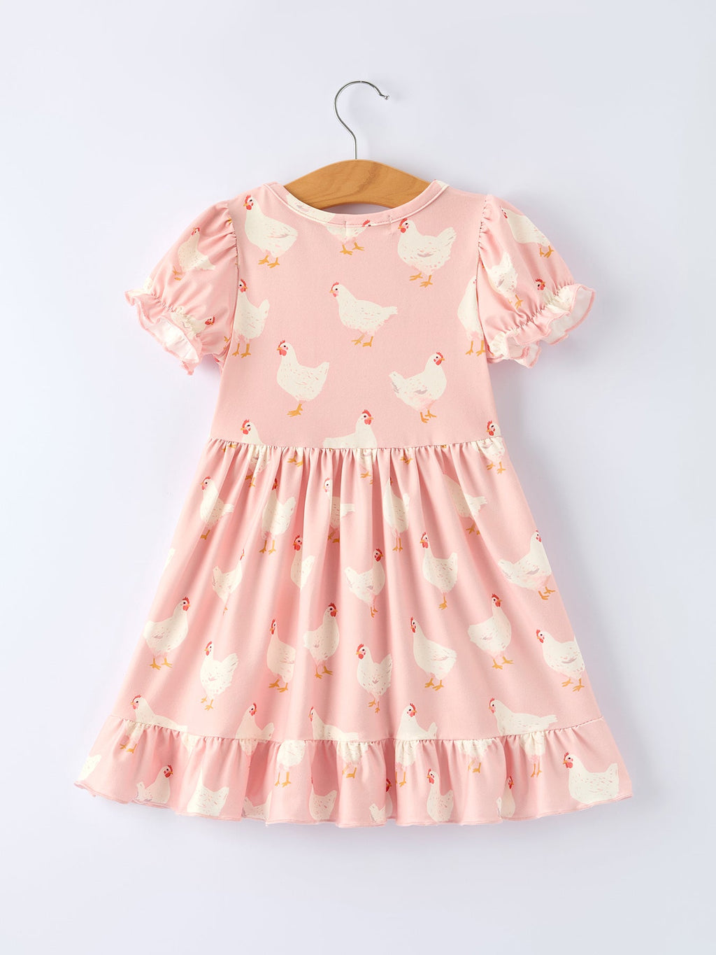 Girls Spring Chicken Print Ruffle Dress - Farm Easter Dress