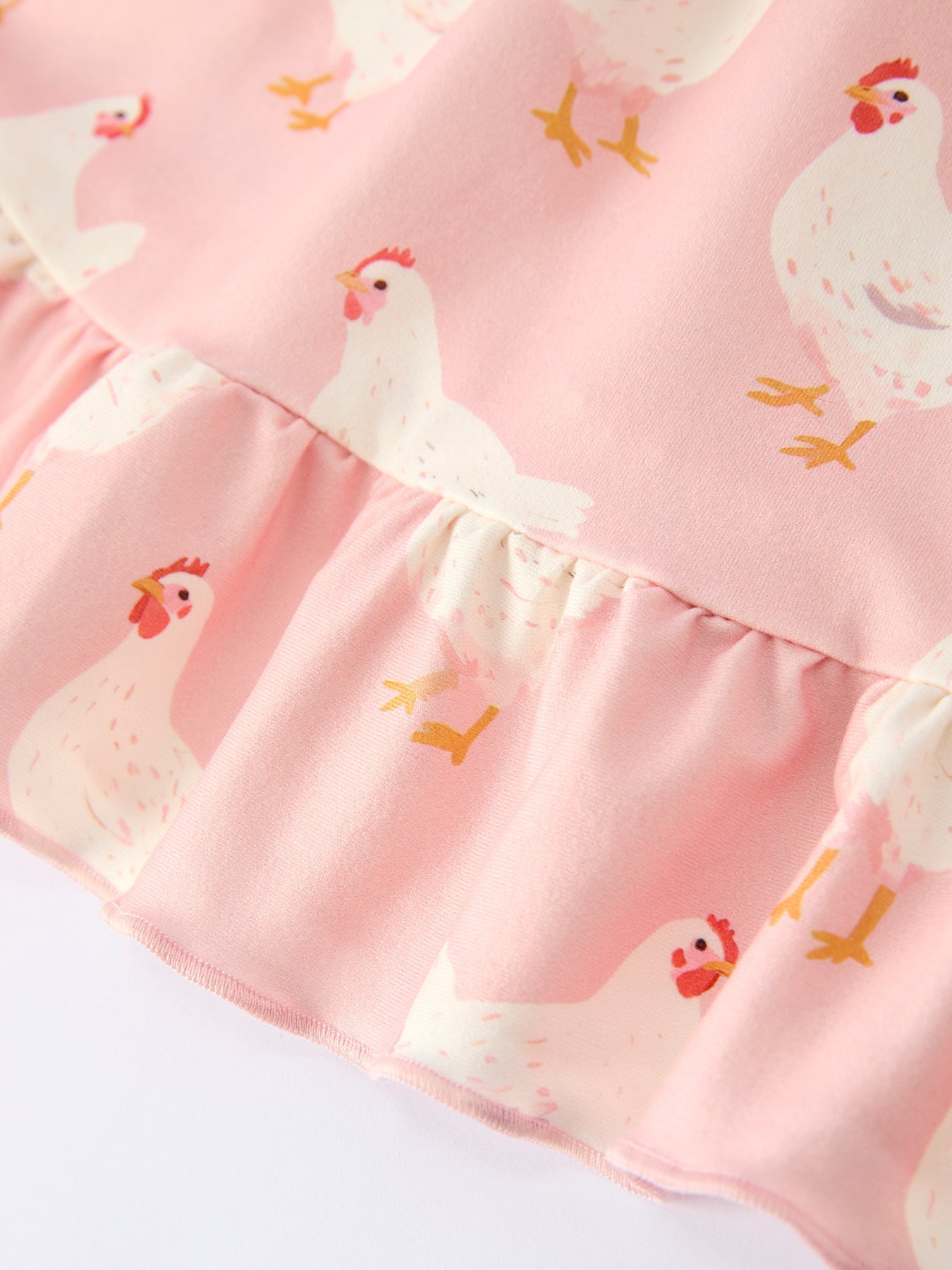 Girls Spring Chicken Print Ruffle Dress - Farm Easter Dress