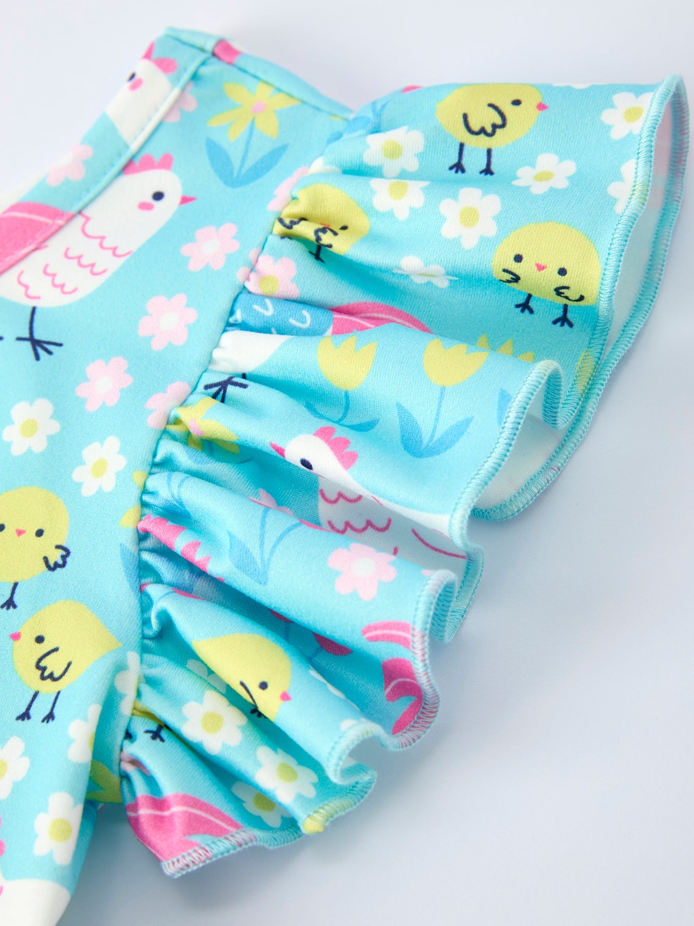 Girls Spring Chicken & Floral Farm Dress - Aqua Easter Dress