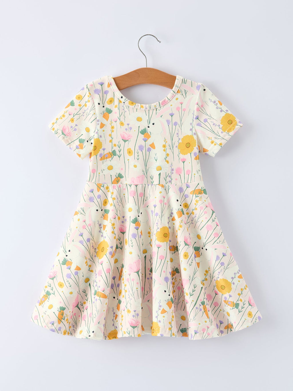 Girls Easter Bunny Yellow Floral Dress - Spring Holiday Dress
