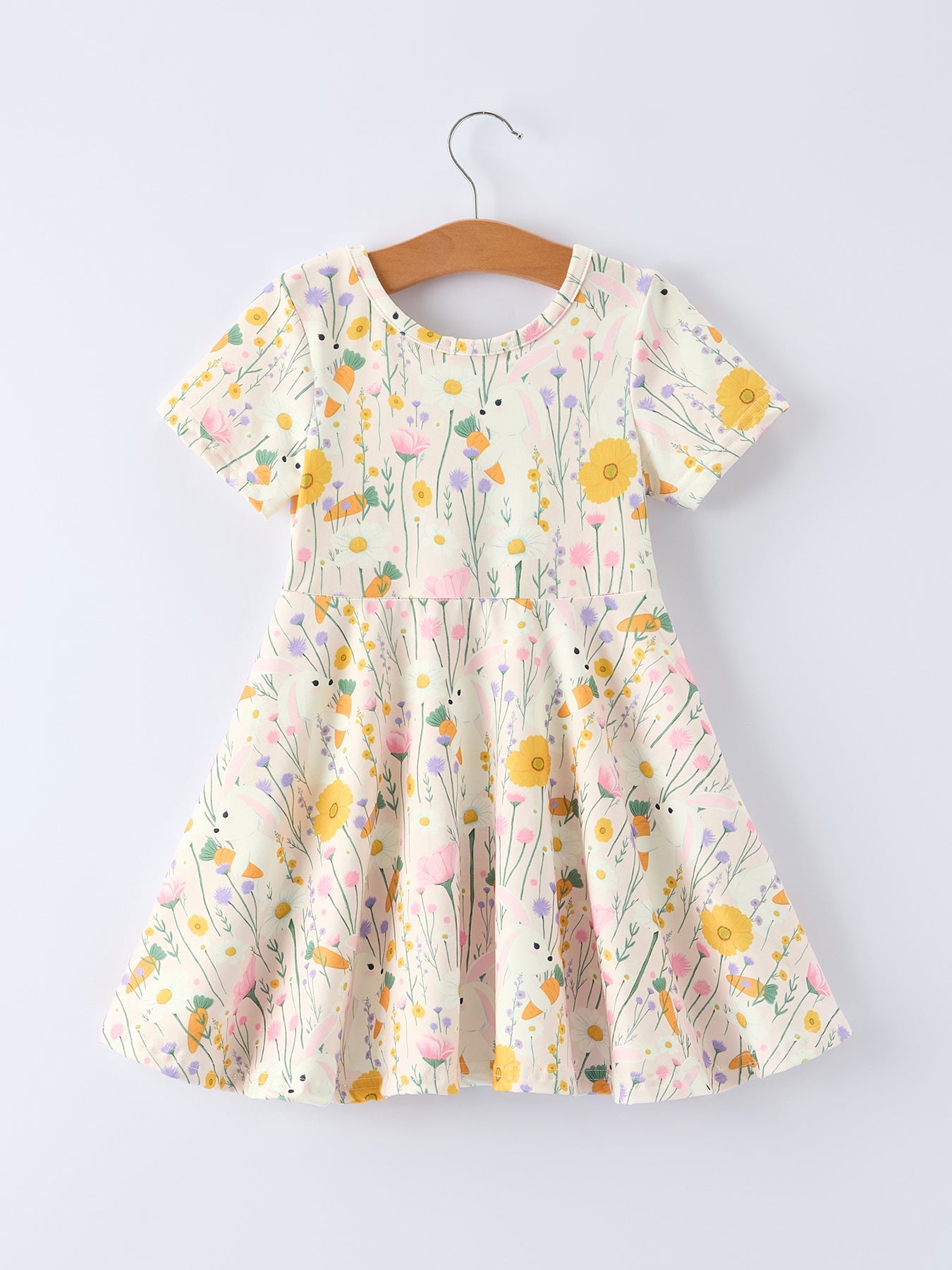 Girls Easter Bunny Yellow Floral Dress - Spring Holiday Dress