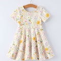 Girls Easter Bunny Yellow Floral Dress - Spring Holiday Dress