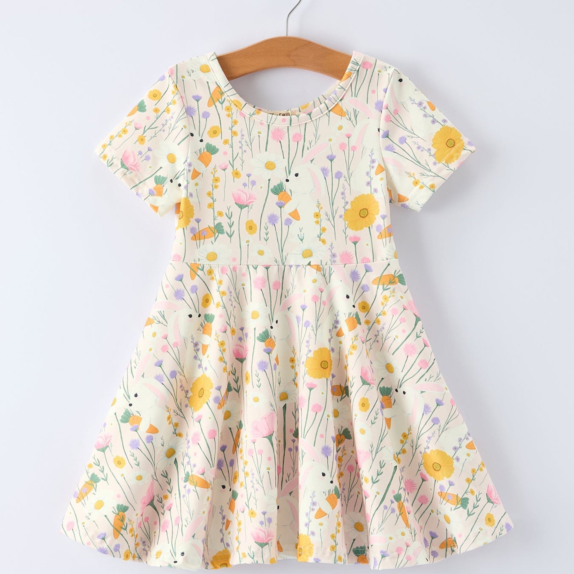 Girls Easter Bunny Yellow Floral Dress - Spring Holiday Dress