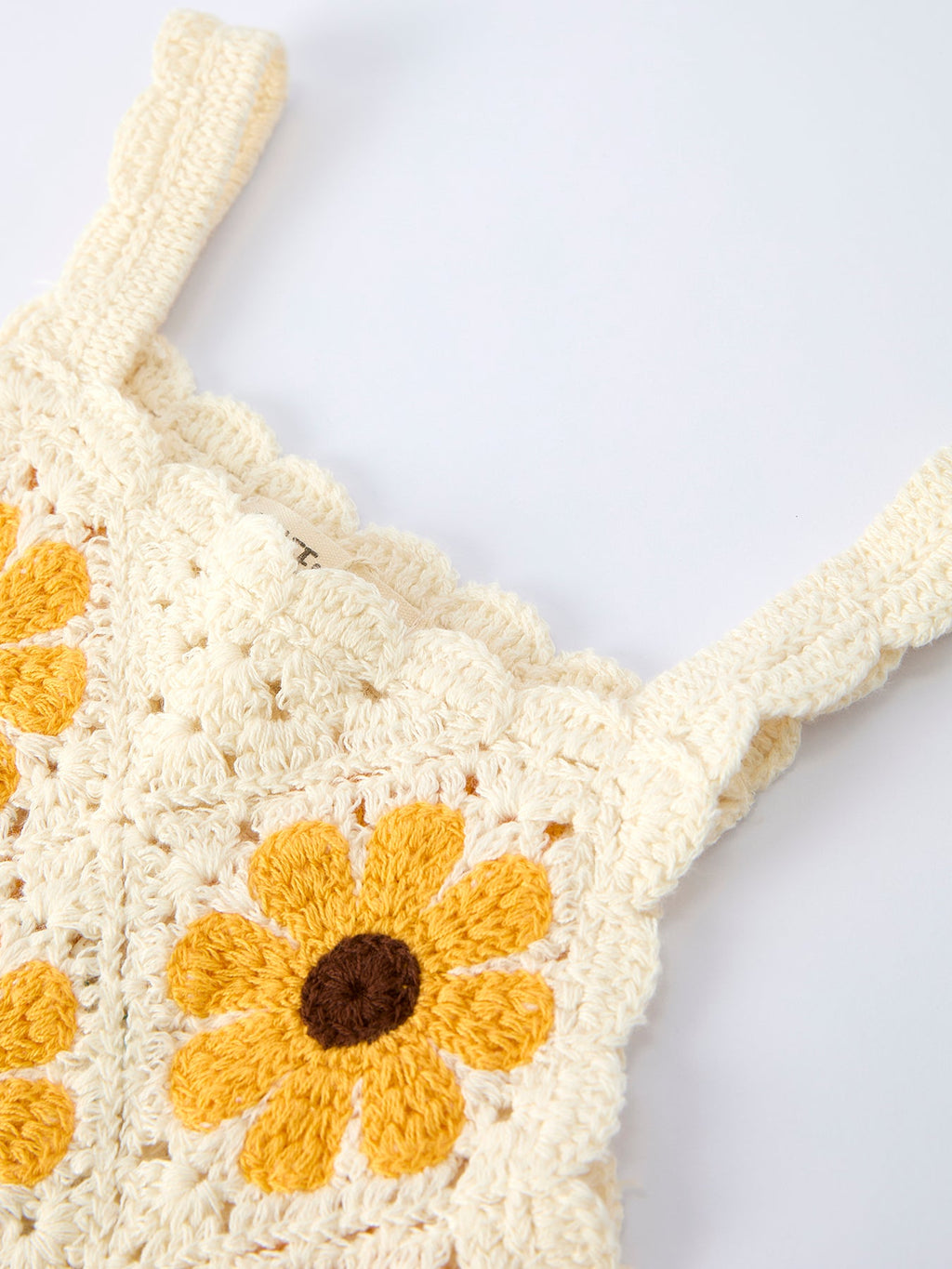 Girls Handcrafted Crochet Sunflower Dress with Headscarf Set - Summer Outfit