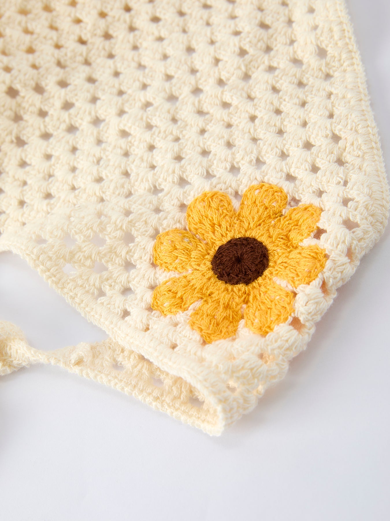 Girls Handcrafted Crochet Sunflower Dress with Headscarf Set - Summer Outfit