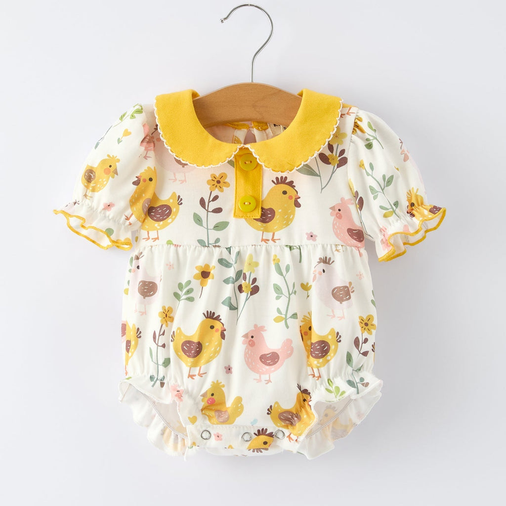 Girls Spring Chick Dress with Scallop Trim - Short Sleeve Easter Dress