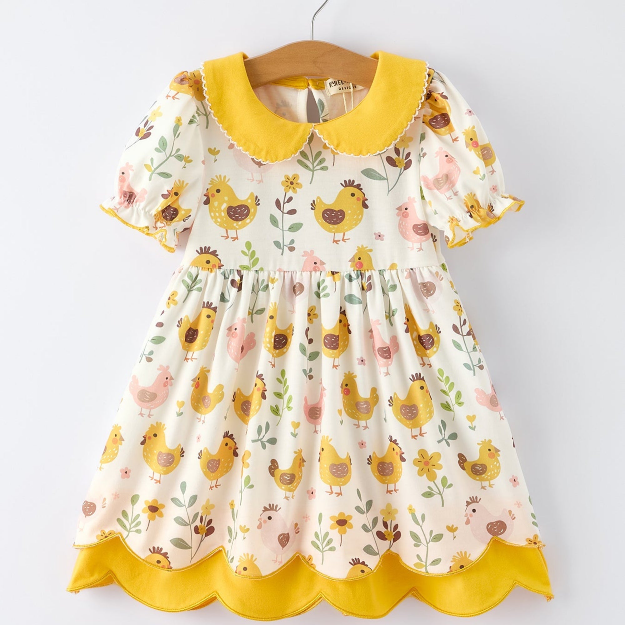 Girls Premium Spring Chick Dress with Scallop Trim - Easter Dress