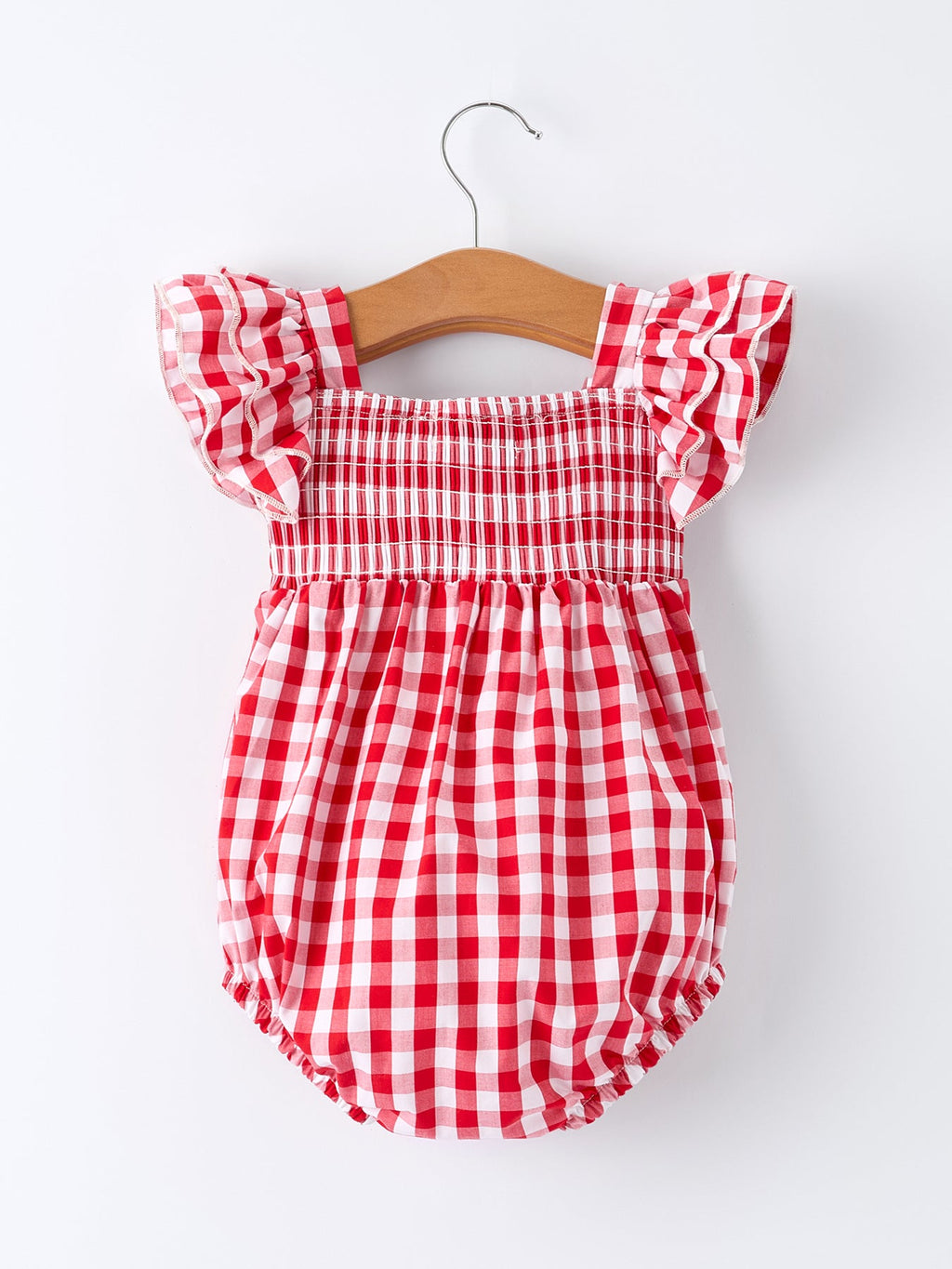 Girls Summer Plaid Smocked Ruffle Romper - Matching Sibling Outfits Available