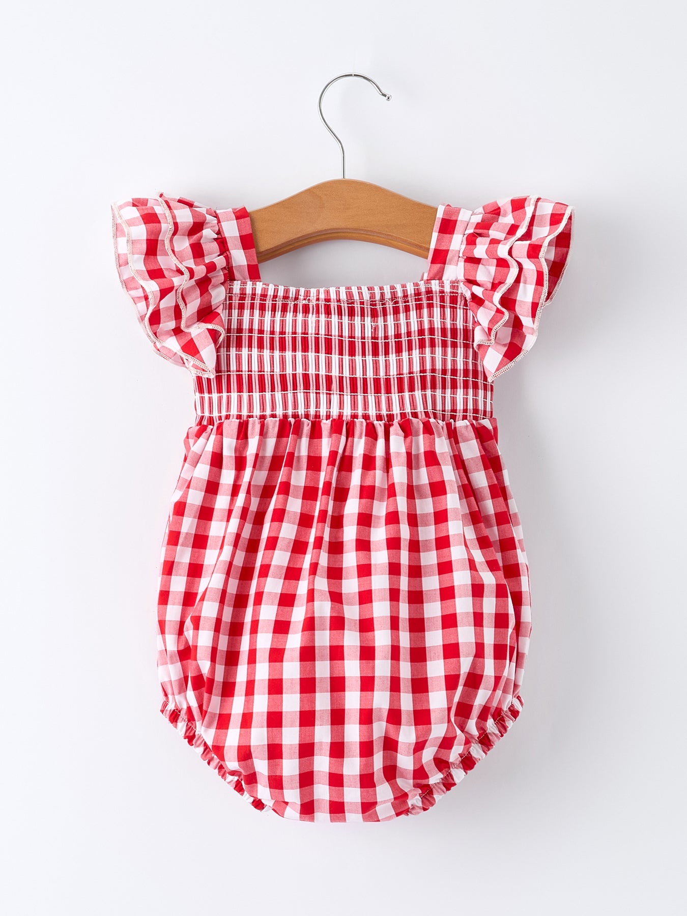 Girls Summer Plaid Smocked Ruffle Romper - Matching Sibling Outfits Available