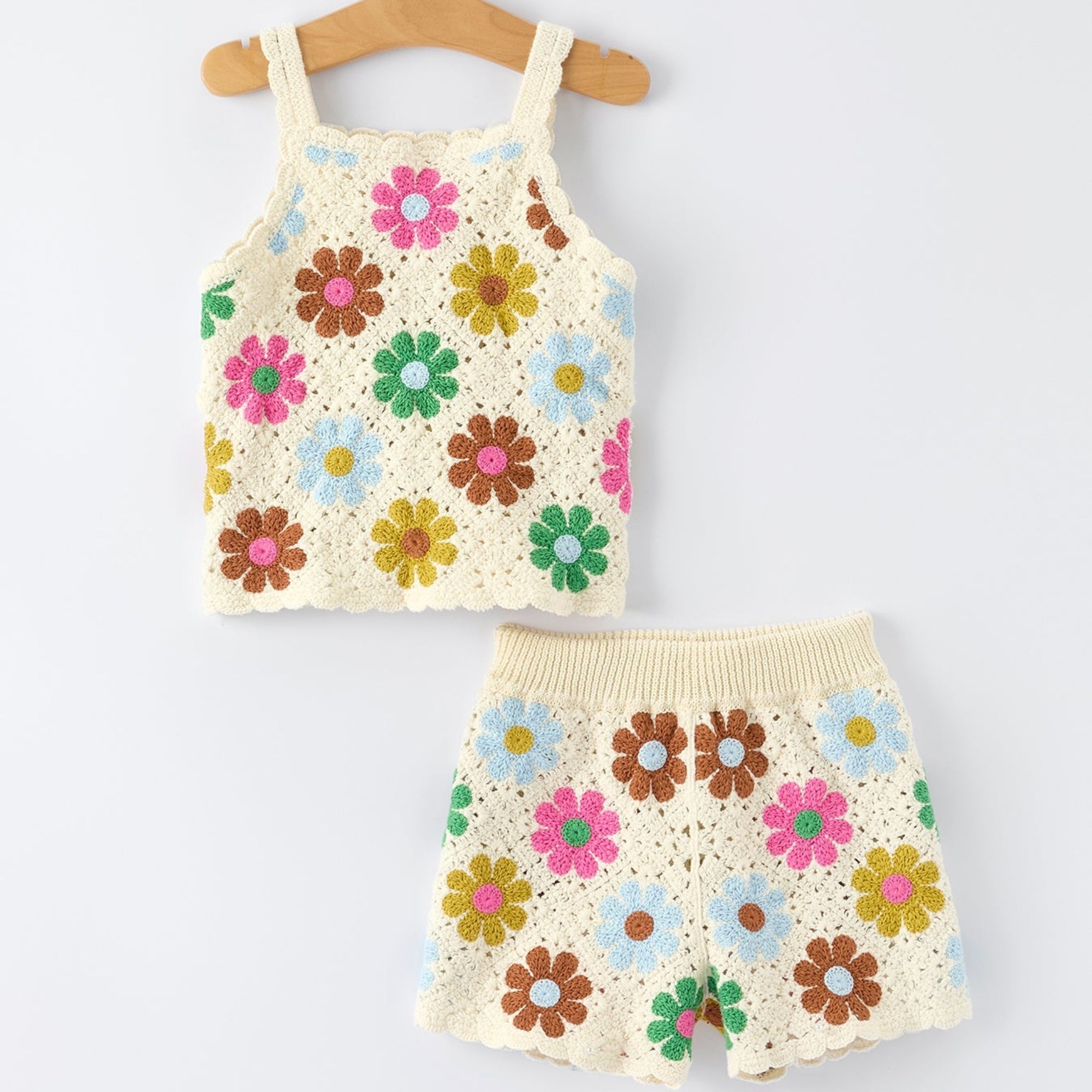 Girls Handcrafted Crochet Floral Summer Set - 2-Piece Outfit 98% Cotton