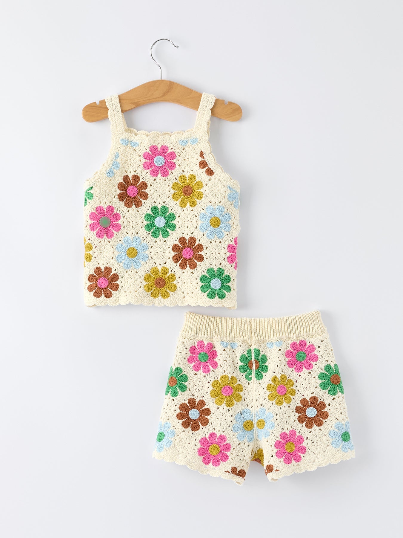 Girls Handcrafted Crochet Floral Summer Set - 2-Piece Outfit 98% Cotton