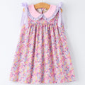 Girls Summer Purple Floral Dress with Bow and Ruffles